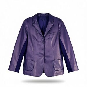 Elie Tahari Purple Y2K Lamb Leather Blazer Jacket w/ Suede Panels